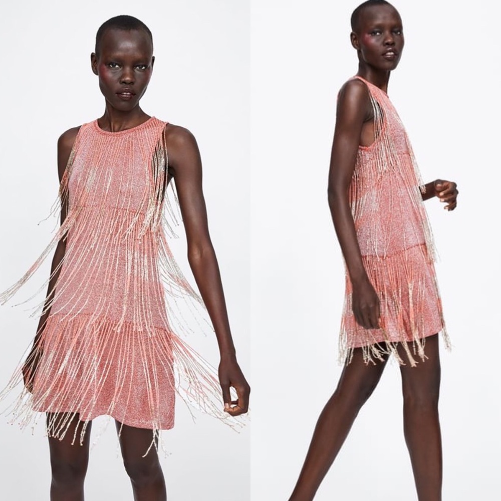 NWT ZARA LIMITED EDITION SALMON FRINGE DRESS